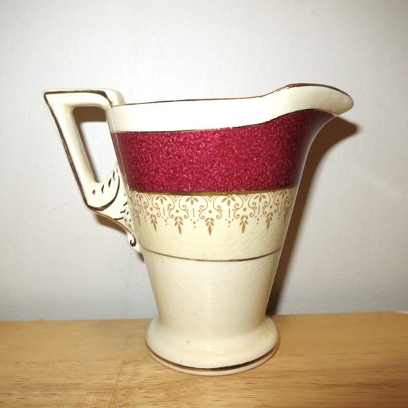 Creamer and Sugar Bowl Burleigh Ware Burgess & Leigh 5594 Burgundy Zenith Shape - Picture 10 of 16